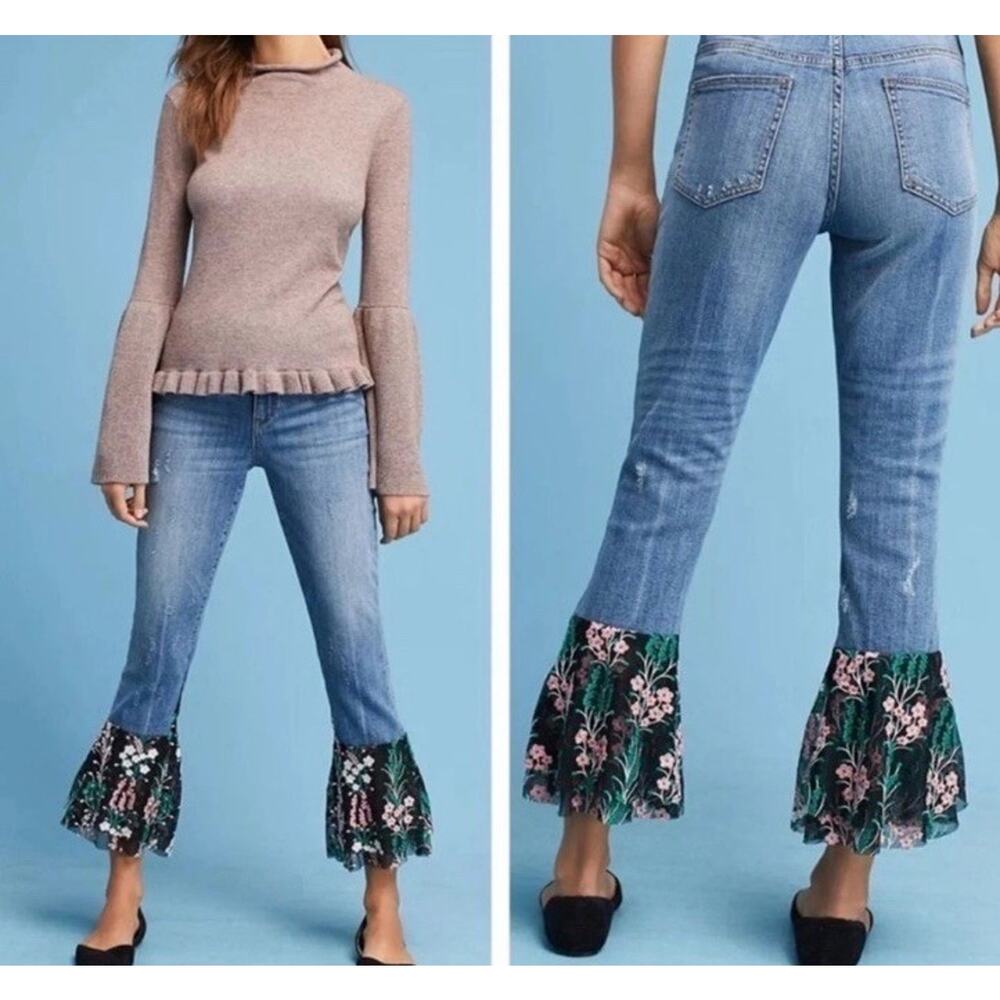 Pilcro & The Letterpress Anthropologie Jeans Womens 25 Tiered Flounce Lace Hem